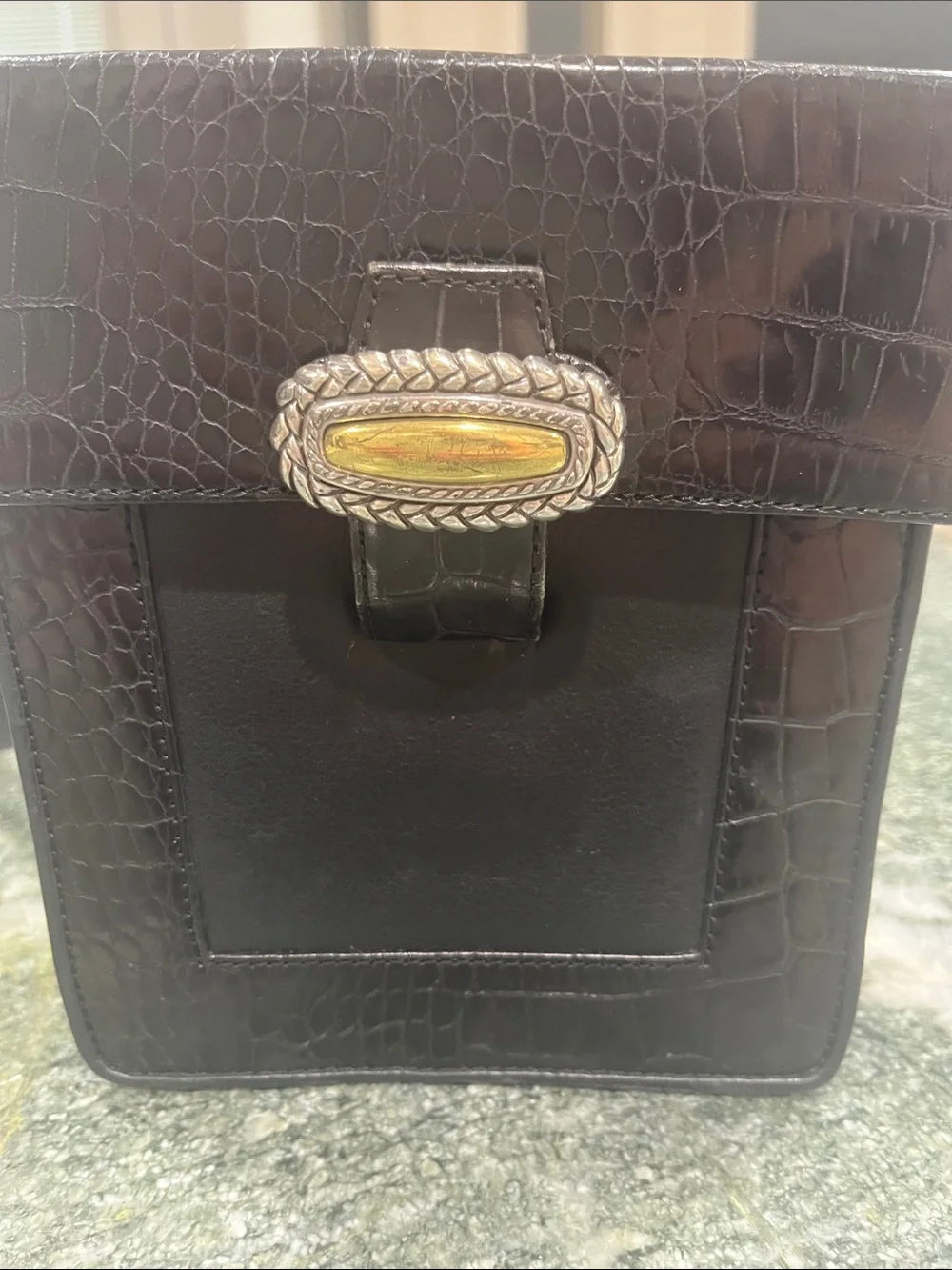 Brighton Compact Black Crossbody Bag with Decorative Silver Buckle